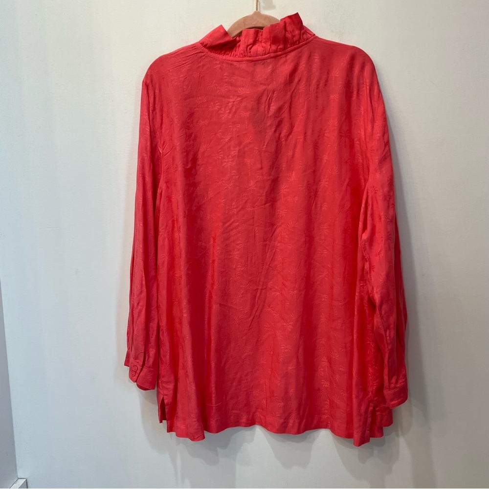 NWT Crown and Ivy ruffle neck coral palm tree blouse size XL - Picture 5 of 7